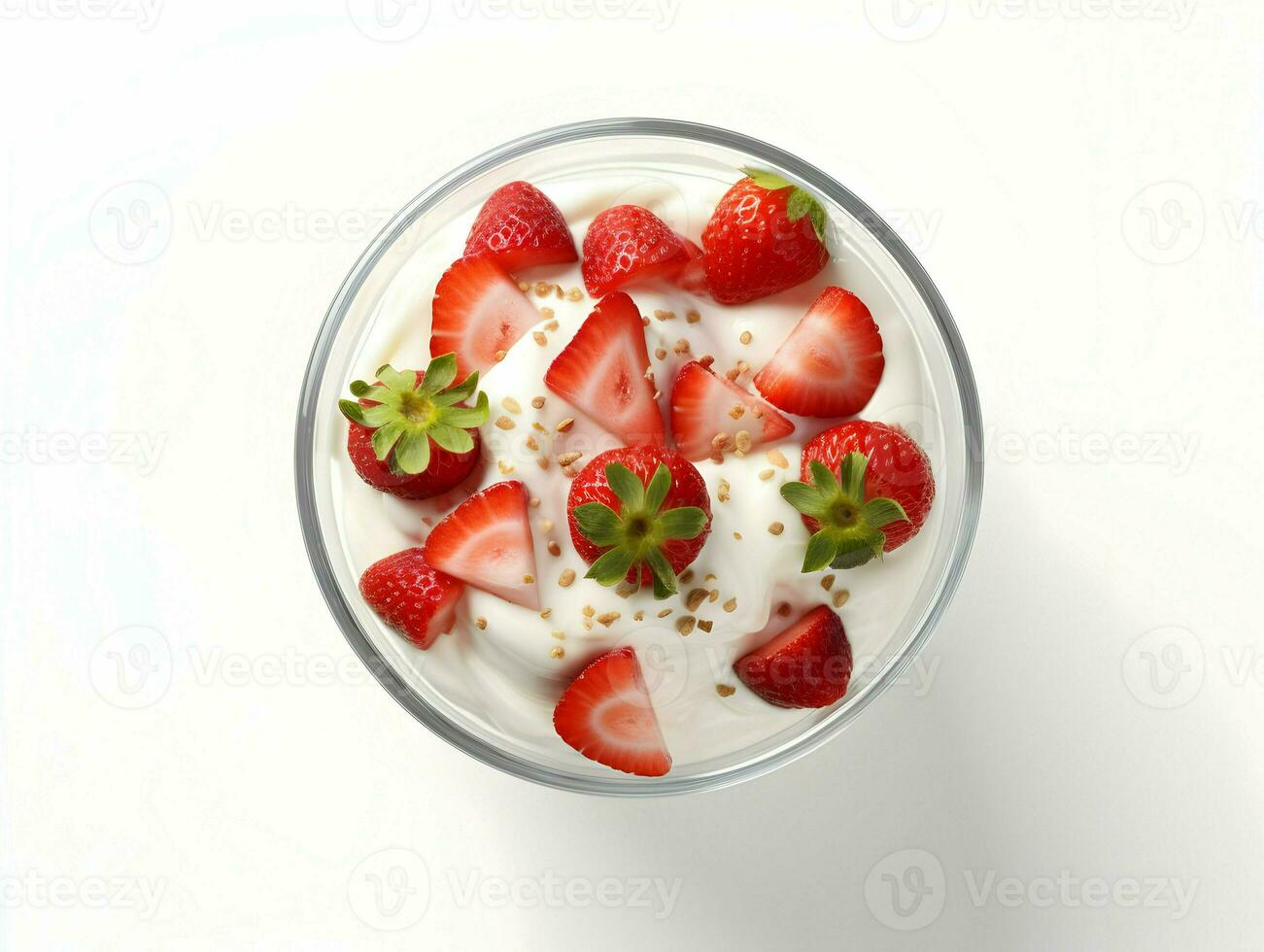 Isolated view of yogurt with ice in a glass with strawberries. High quality. AI Generative photo