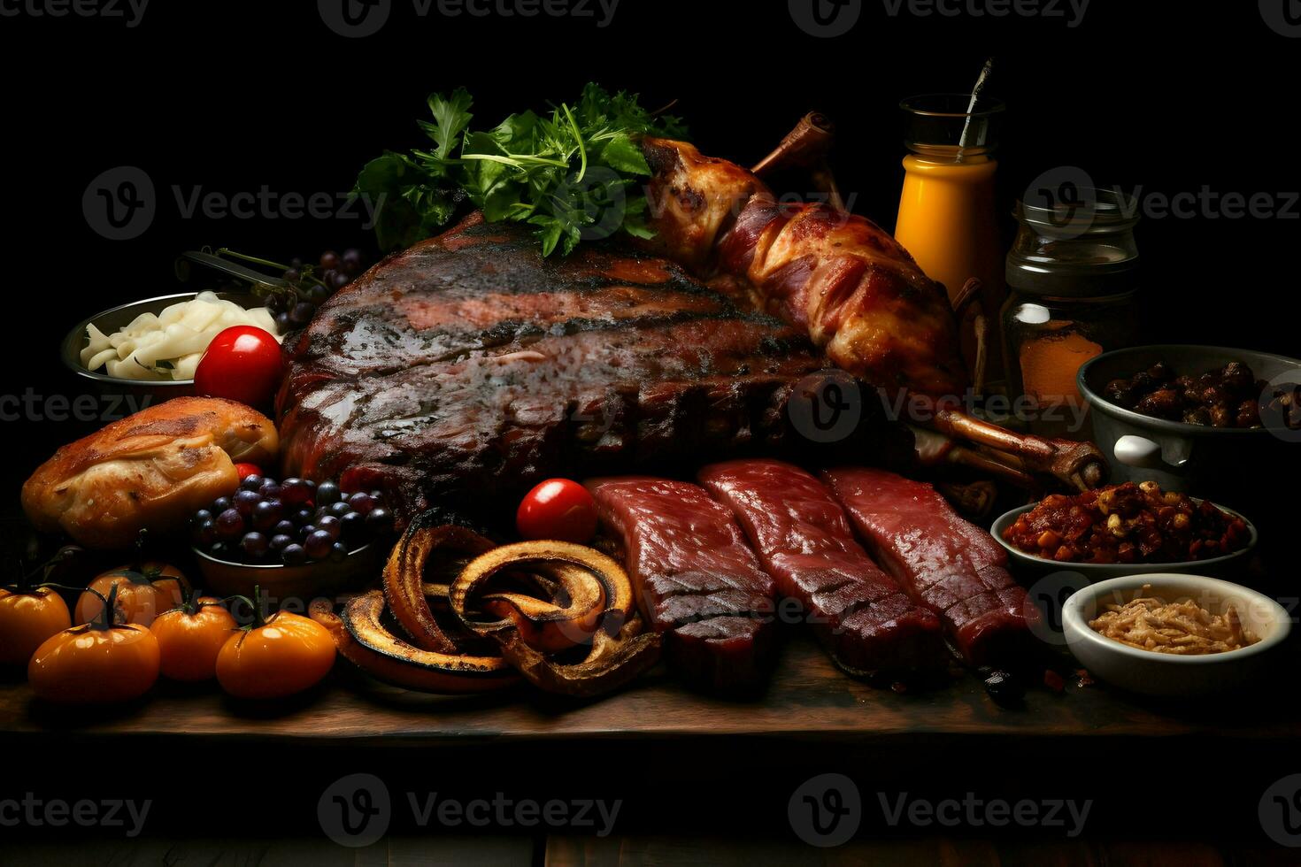 A grill with a variety of meats on it. High-resolution. AI Generative photo