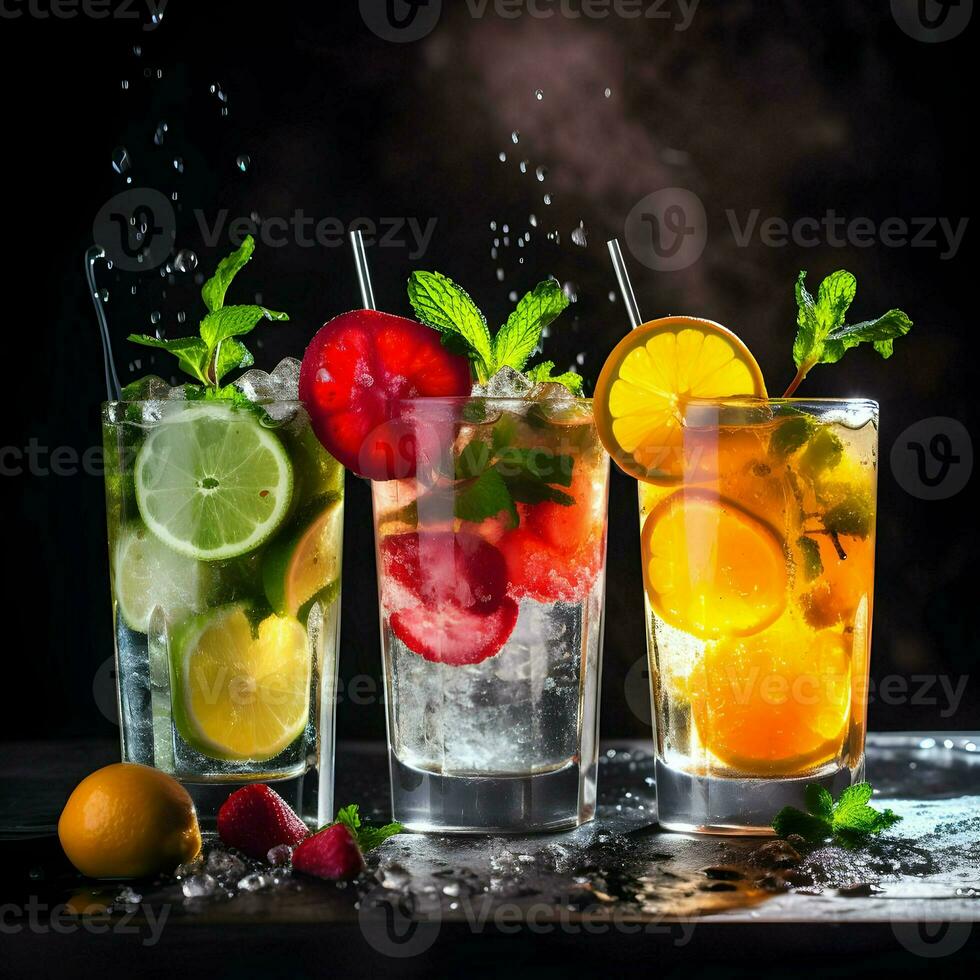 Fresh cocktails with ice lemon. AI Generative photo