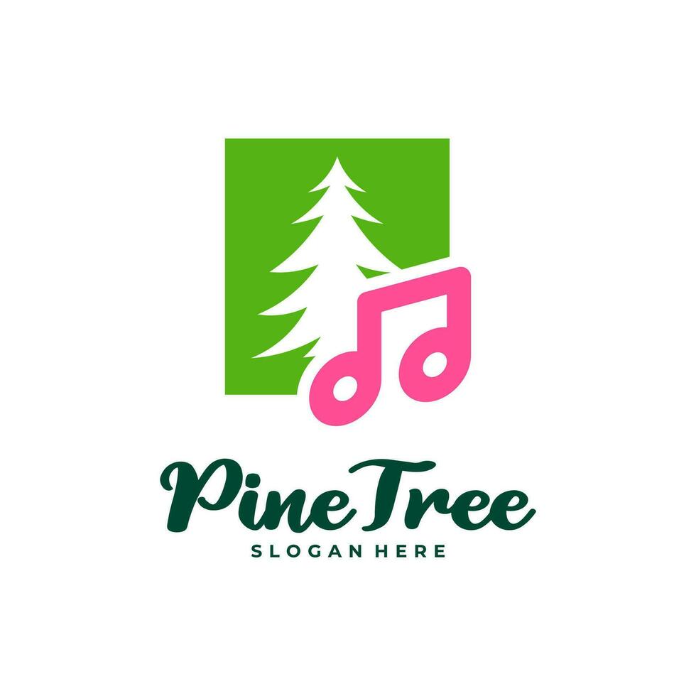 Pine Tree with Note Music logo design vector. Creative Pine Tree logo concepts template vector