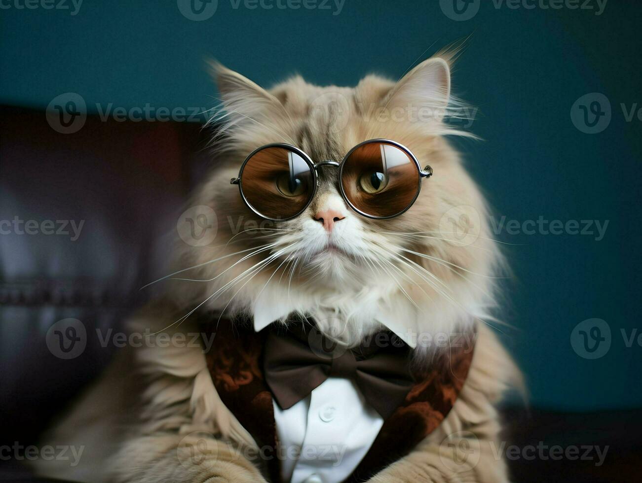 Stylish cat in glasses. High quality. AI Generative photo