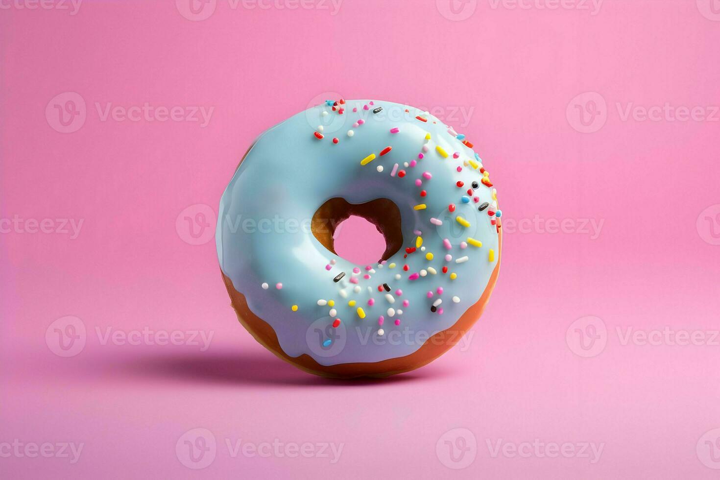 Photo of donat on pink background minimalism. High-resolution. AI Generative