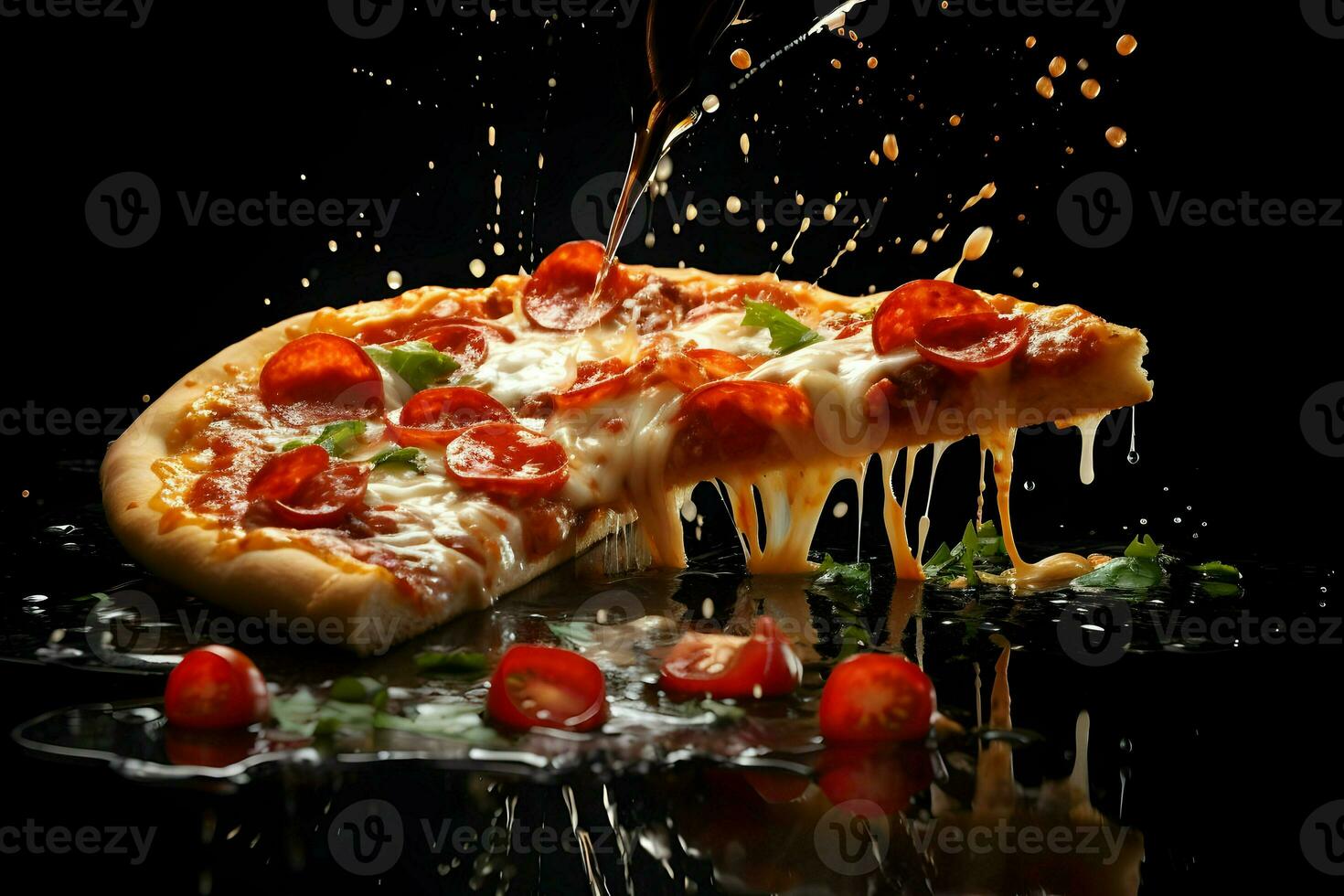 Slice of pizza. High-resolution. AI Generative photo