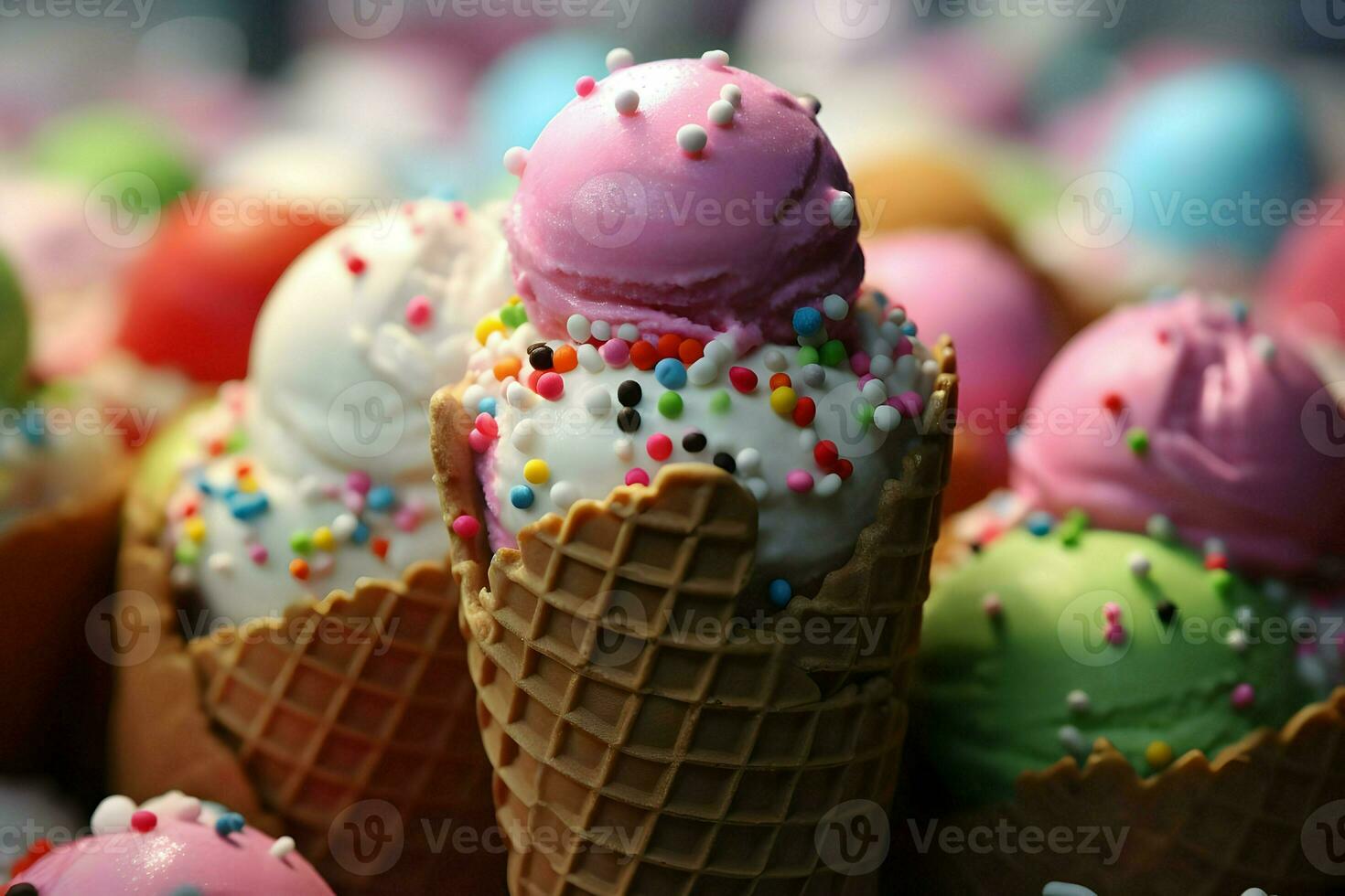 Pink ice cream photo. High quality. AI Generative photo
