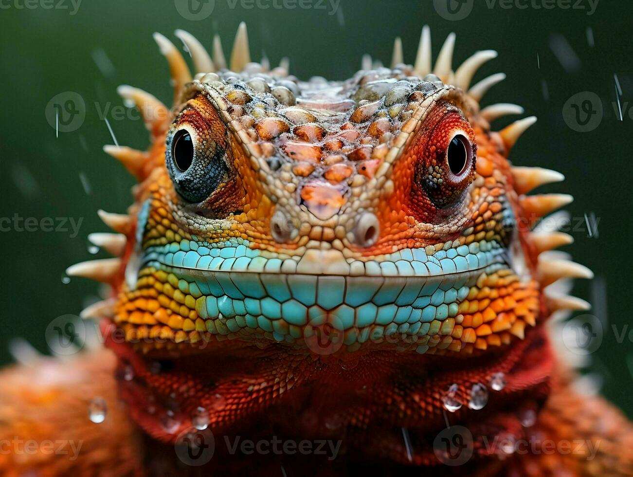 Front view of animal lizard in nature multi-colored and close up. High quality. AI Generative photo