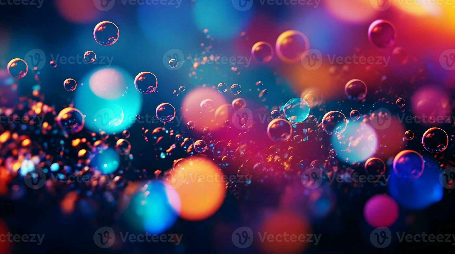 Abstract desktop wallpaper background with flying bubbles. High-resolution. AI Generative photo