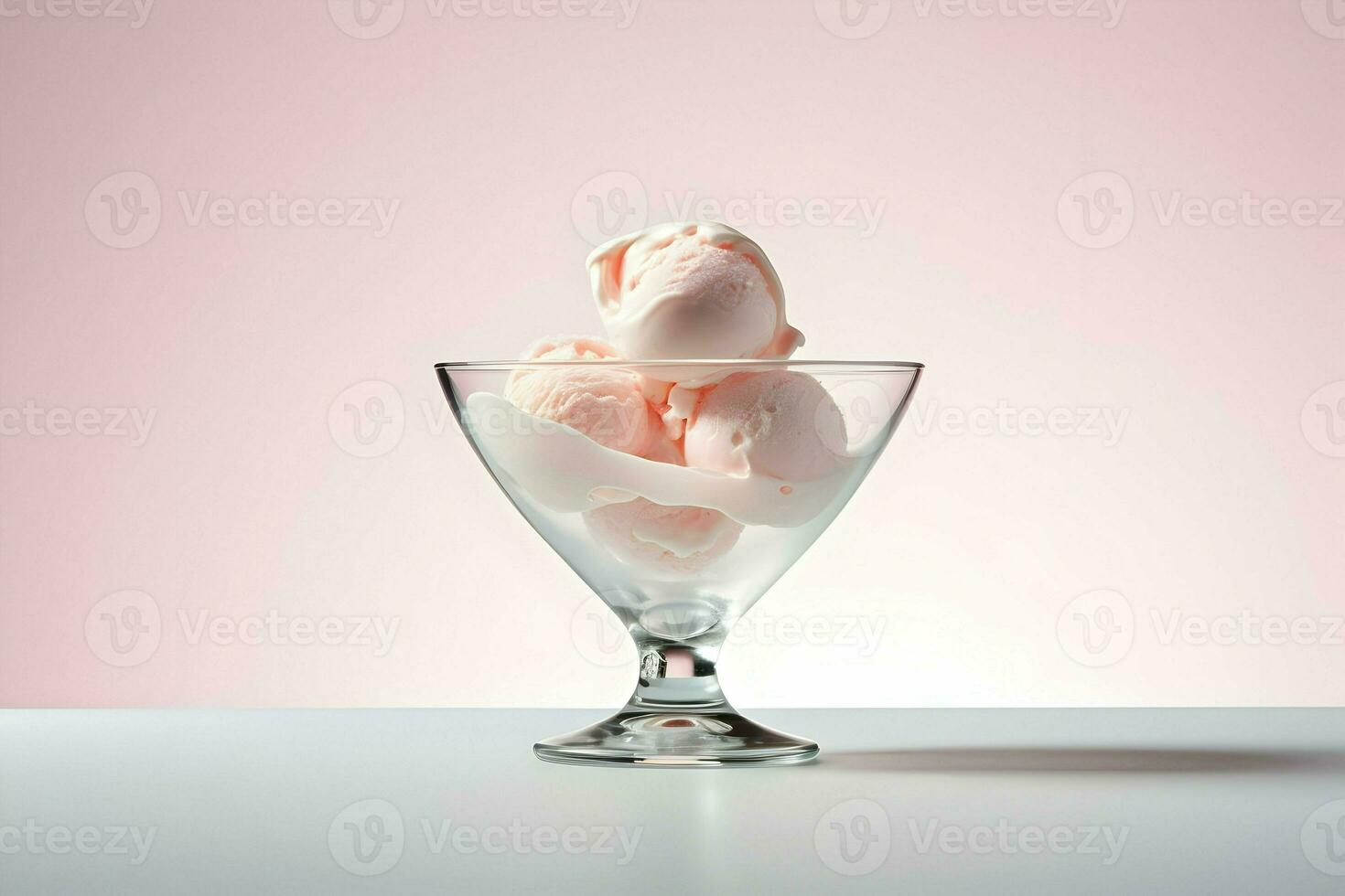 rosado hielo crema en un vaso cuenco en el mesa minimalismo estilo. alto calidad. ai generativo foto