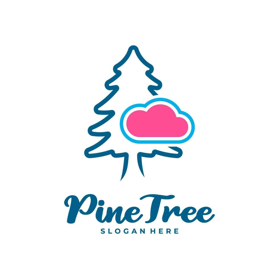 pino árbol con nube logo diseño vector. creativo pino árbol logo conceptos modelo vector