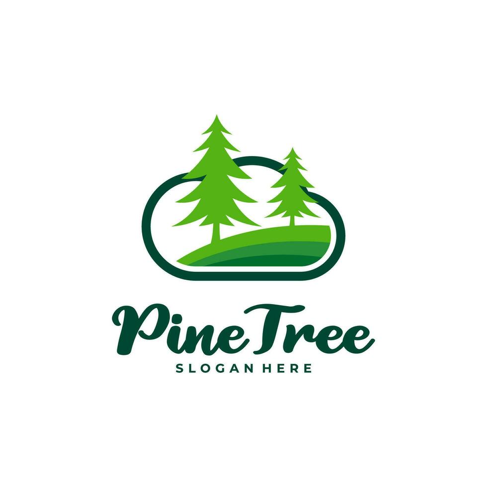 Pine Tree with Cloud logo design vector. Creative Pine Tree logo concepts template vector