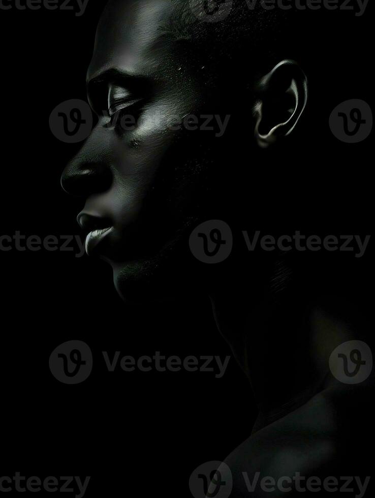 Depressed dark skin man close-up view minimalism. High-resolution. AI Generative photo