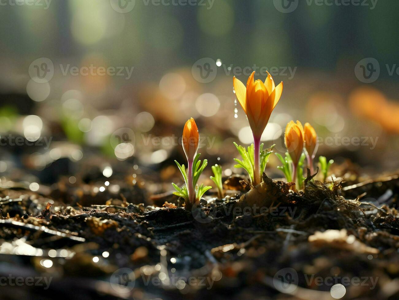 New life emerges in wet spring season. High-resolution. AI Generative photo
