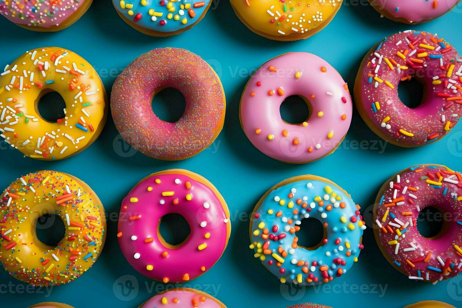 Top view of donats background. High-resolution. AI Generative photo