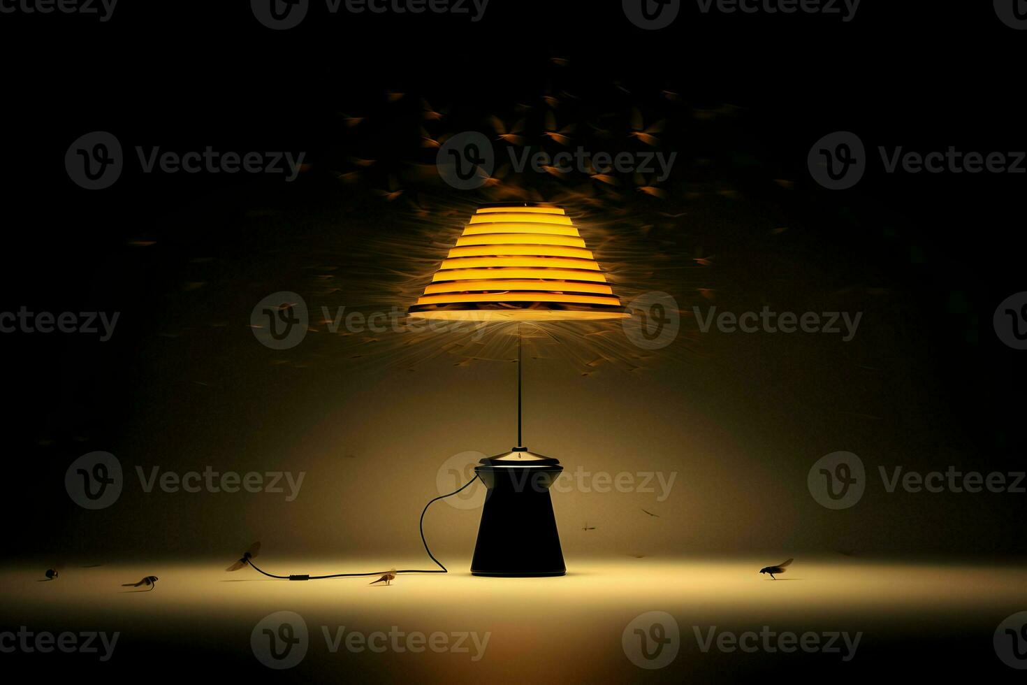 Mosquitos swirling around the lamp minimalism. High-resolution. AI Generative photo