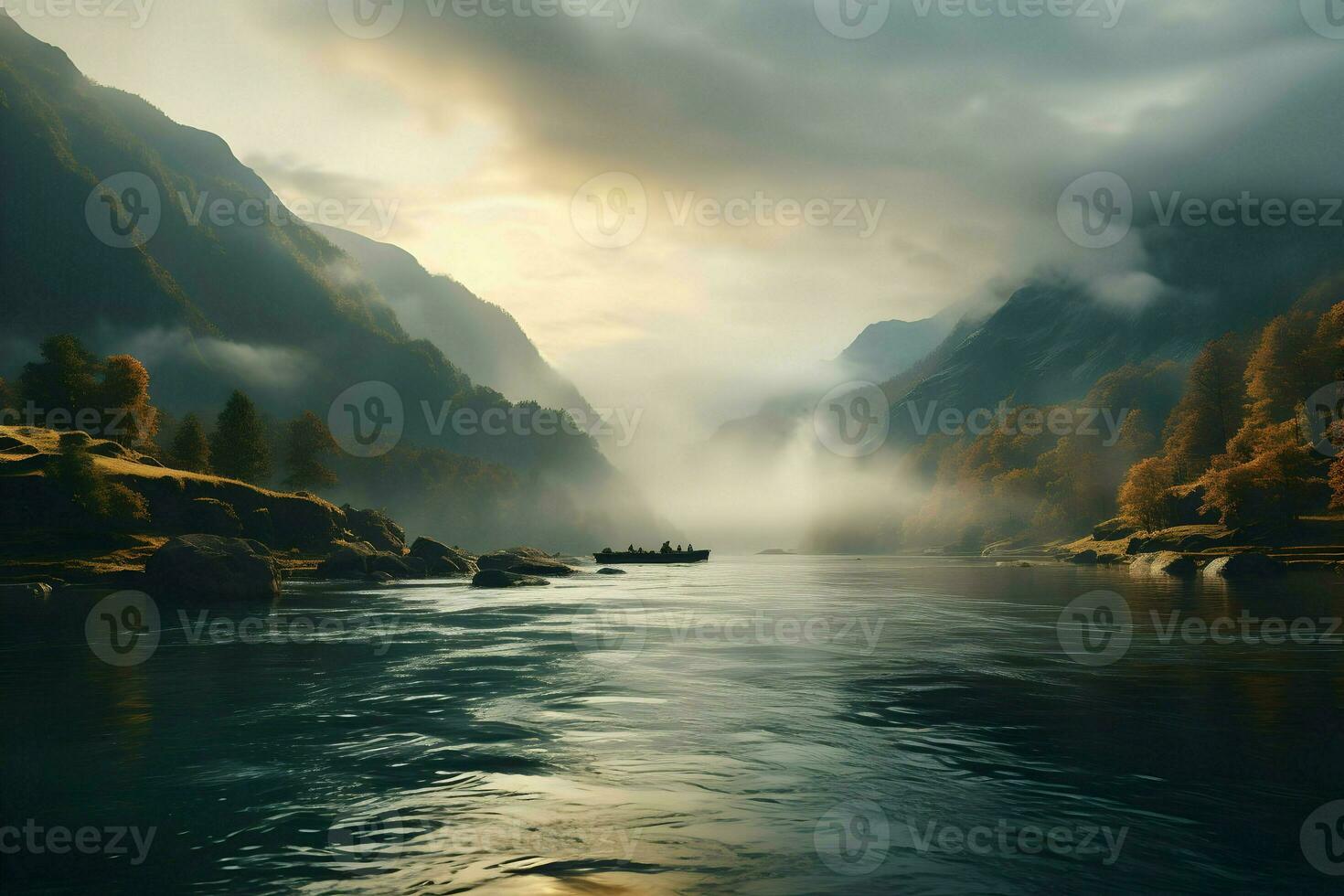 Close-up cinematic shot of mountain lake background. High quality. AI Generative photo