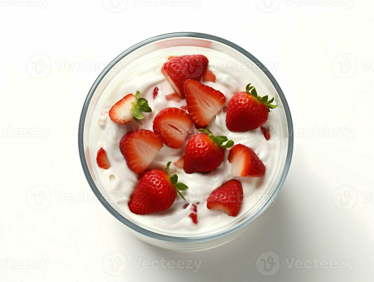 Isolated view of yogurt with ice in a glass bowl. High-resolution. AI Generative photo