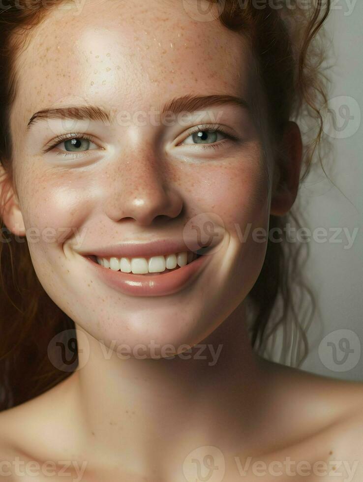 Photo of a young smiling woman High quality. AI Generative