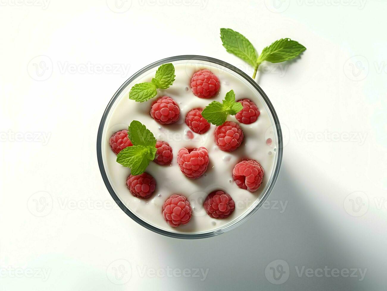 Isolated view of yogurt with ice in a glass bowl. High quality. AI Generative photo