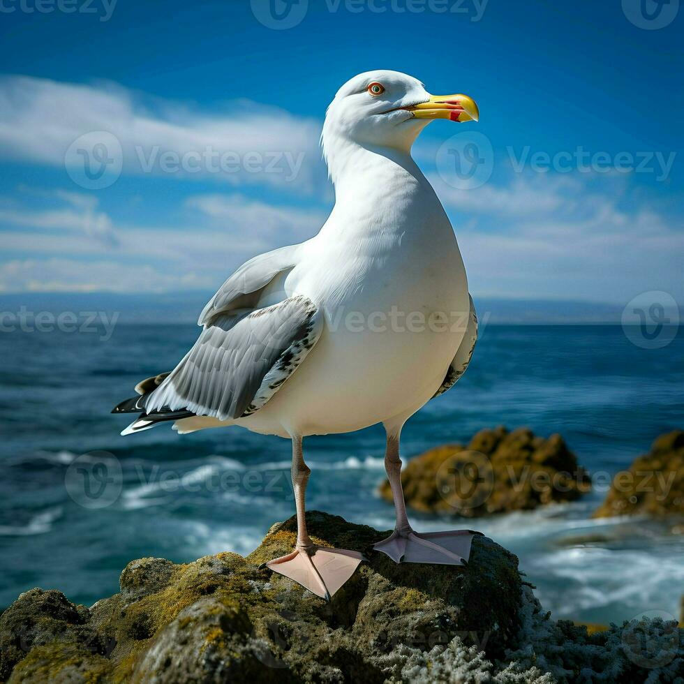 Seagull near the sea. High quality. AI Generative photo