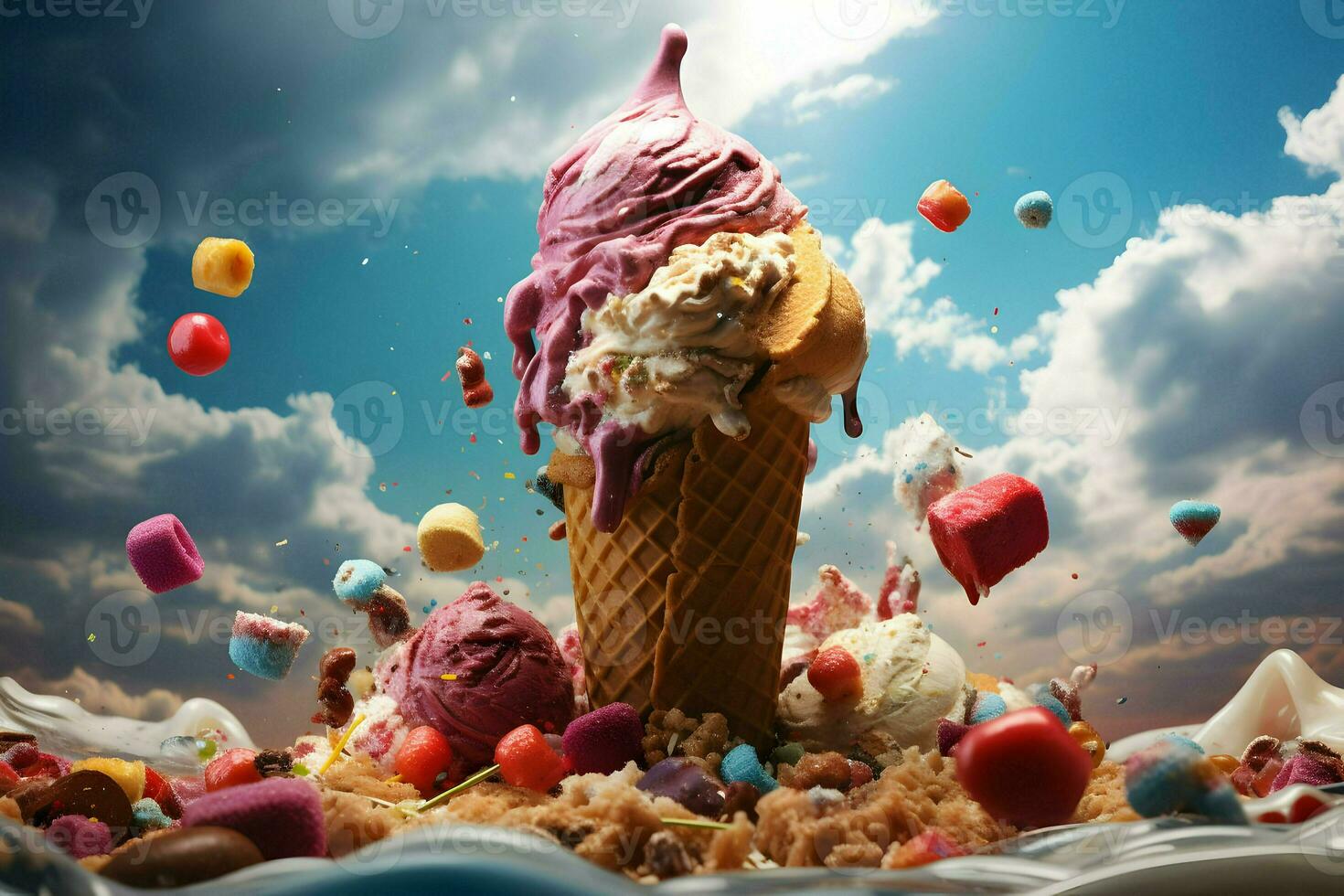 Pink ice cream photo. High-resolution. AI Generative photo