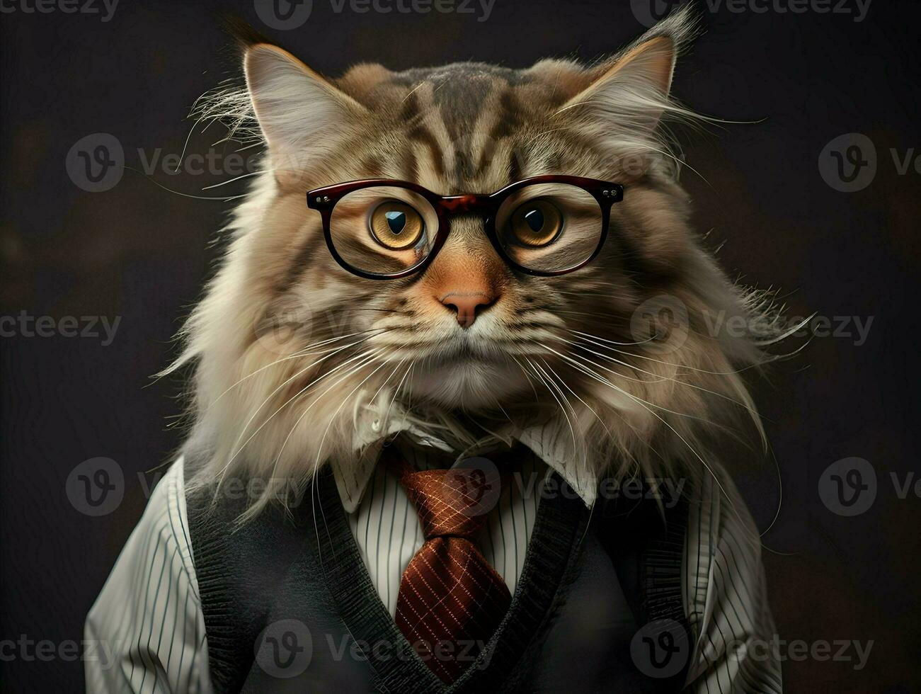 Stylish cat in glasses. High quality. AI Generative photo