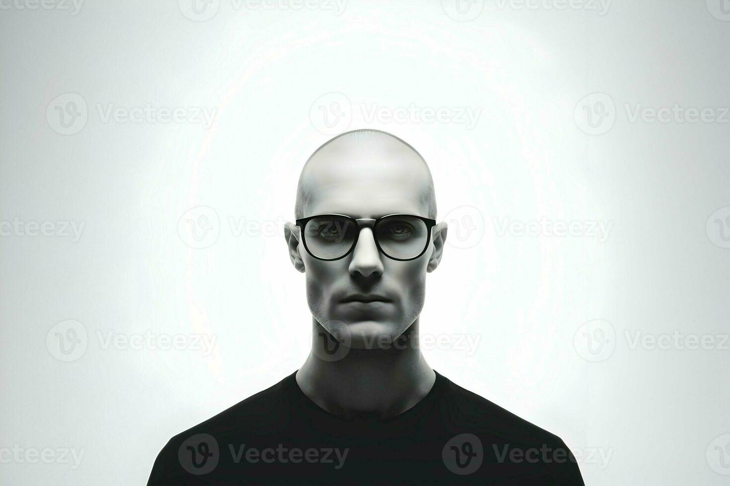 A bald man in specs minimalism black and white photo. High quality. AI Generative photo