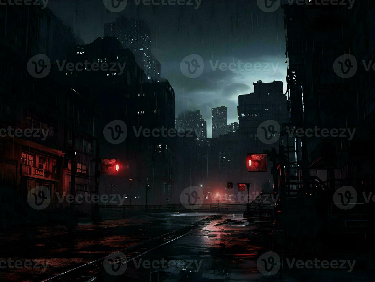 Nighttime in city. High-resolution. AI Generative photo