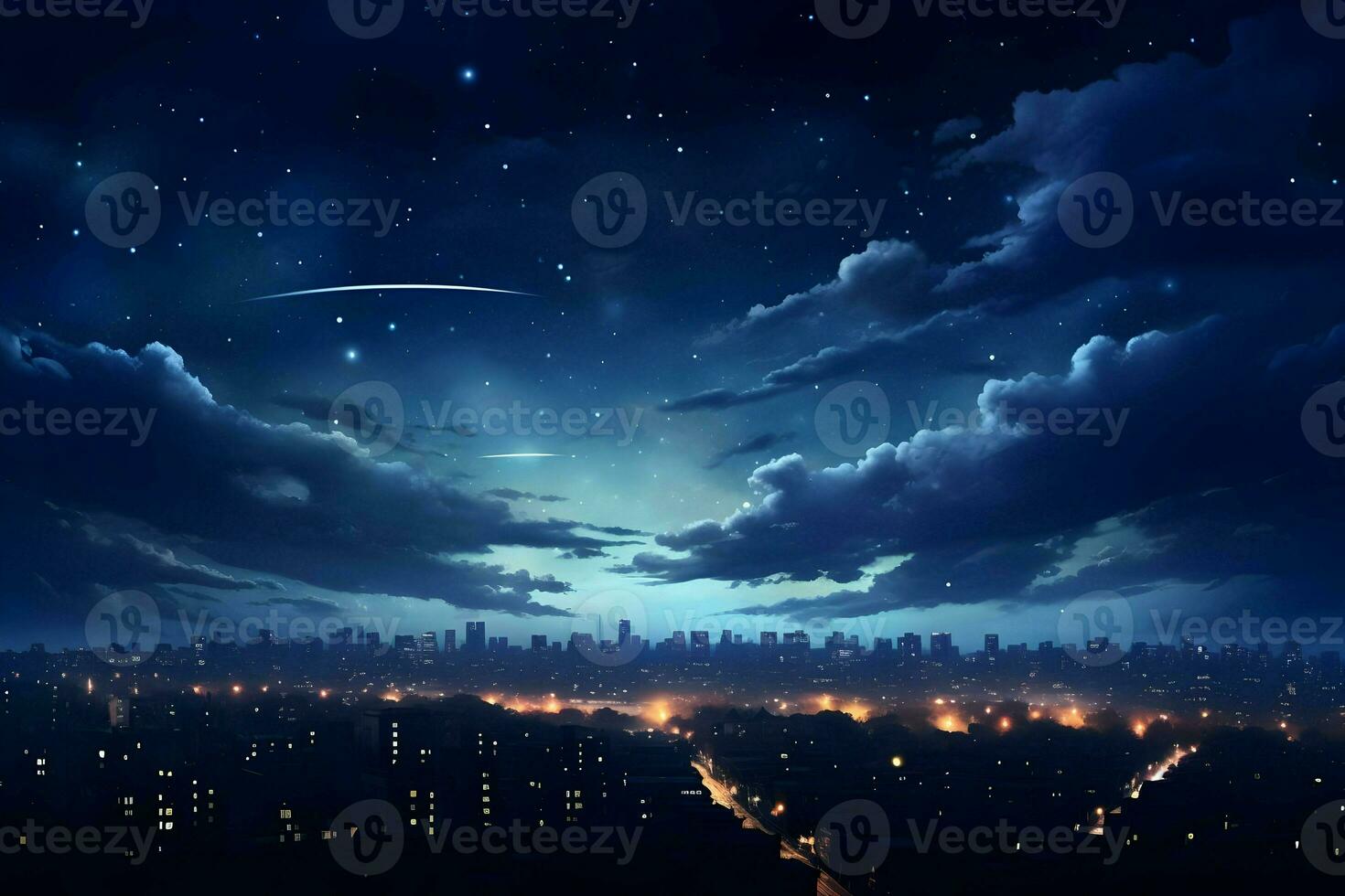 Sky in the night under the cite. High quality. AI Generative photo