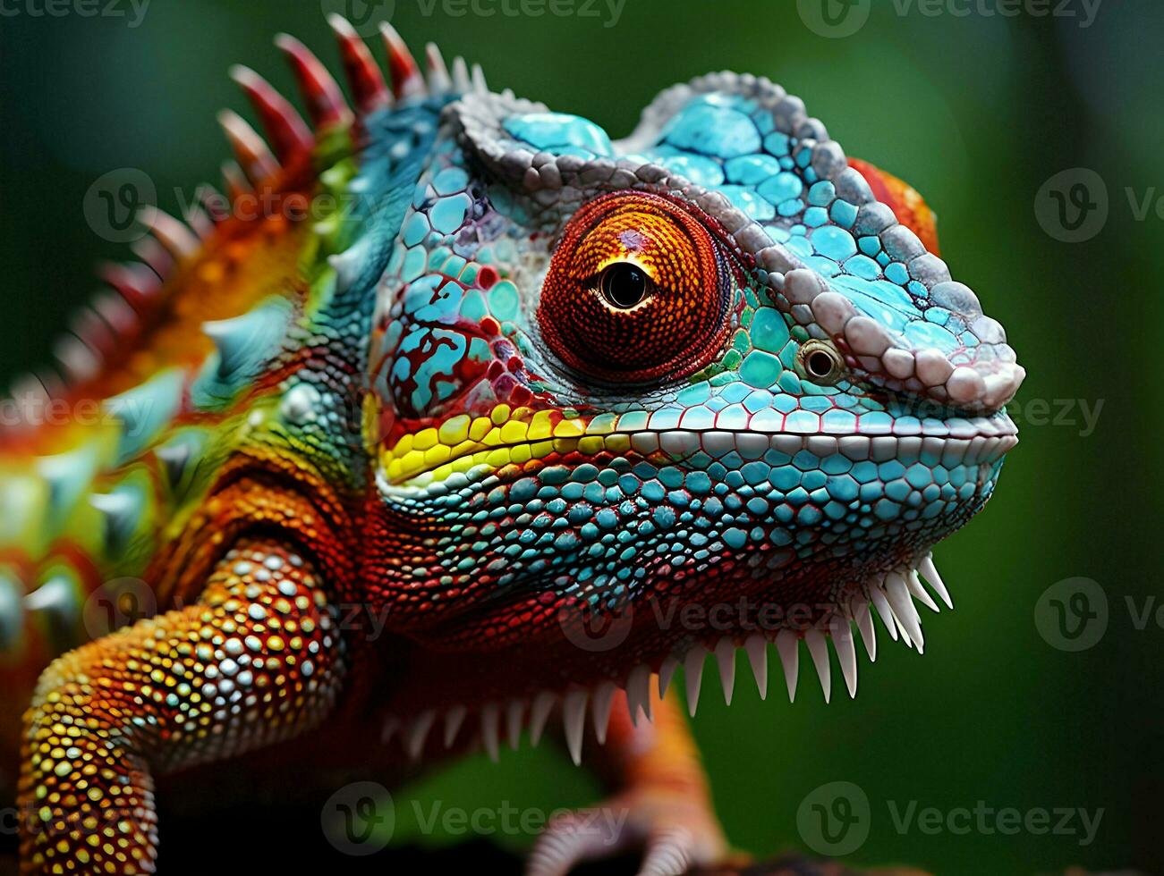 Side view of lizard in nature multi-colored and close up. High quality. AI Generative photo