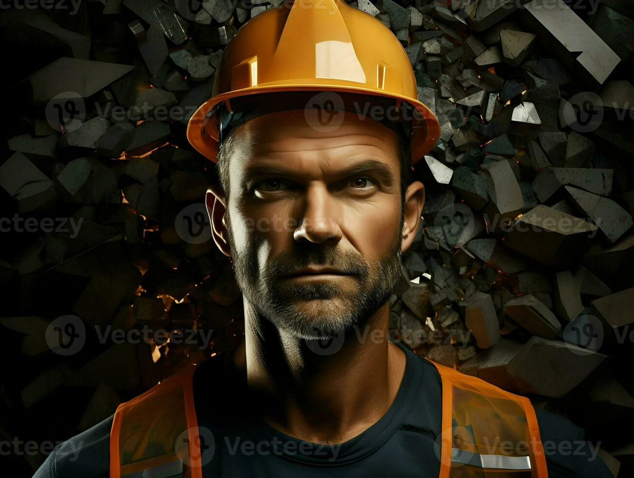 grave construcción trabajador en un naranja casco. alta resolución. ai generativo foto