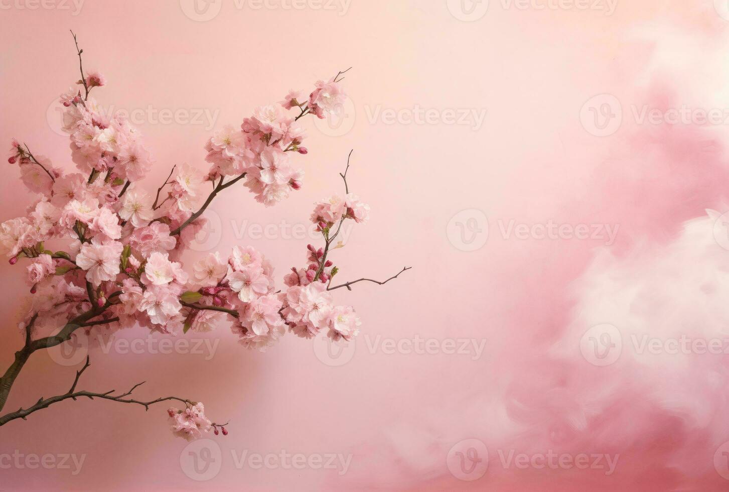 Blossoming Sakura Tree on Pink Background with Copy Space. AI Generated photo