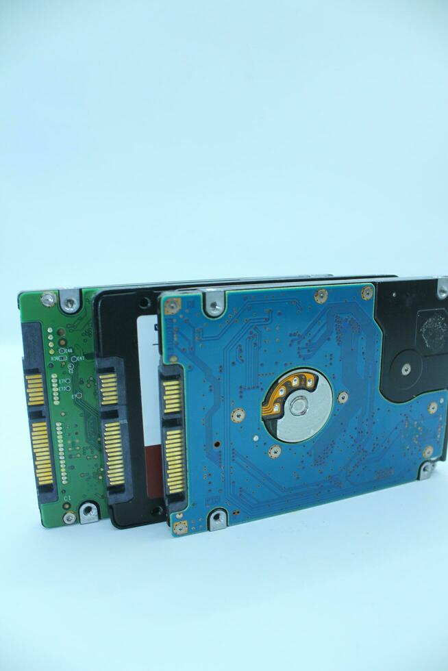 Hard disk drive isolated on a white background. Computer hardware technology. photo