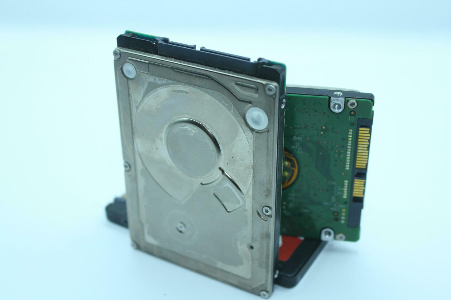 Hard disk drive isolated on a white background. Computer hardware technology. photo