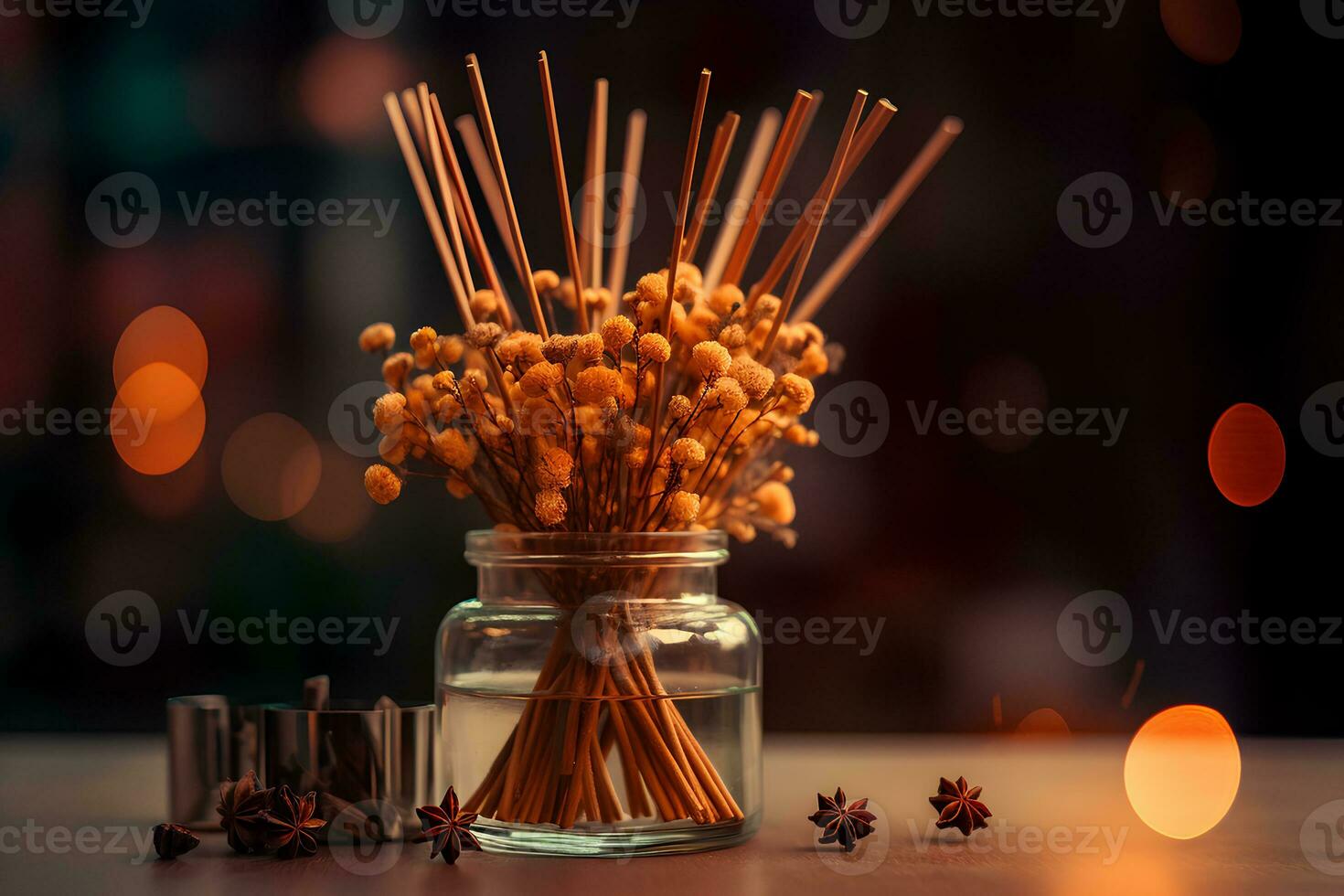 Home fragrance diffuser with wooden sticks in the style of a commercial photo. AI generated. photo