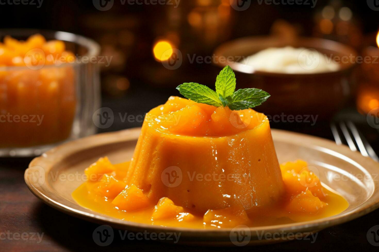 Sweet potato pudding on the table, AI generated photo