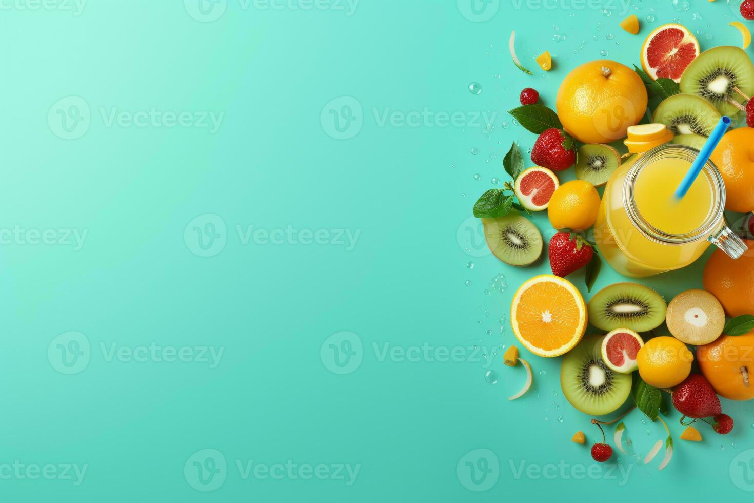 fruit juice on a turquoise background, AI Generated photo
