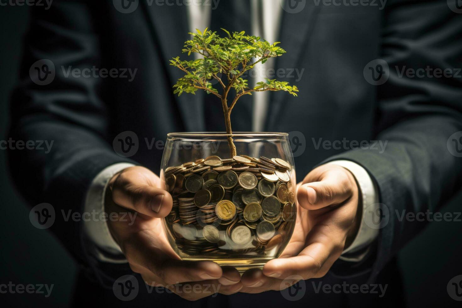 stock growth in the hands of business men, AI generated photo