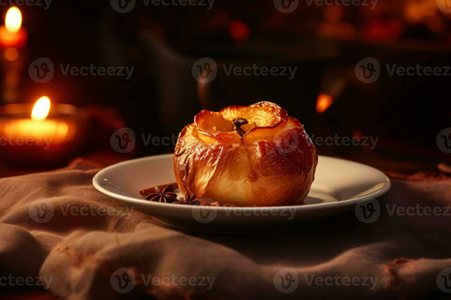 Warm baked apples on the table, AI generated photo