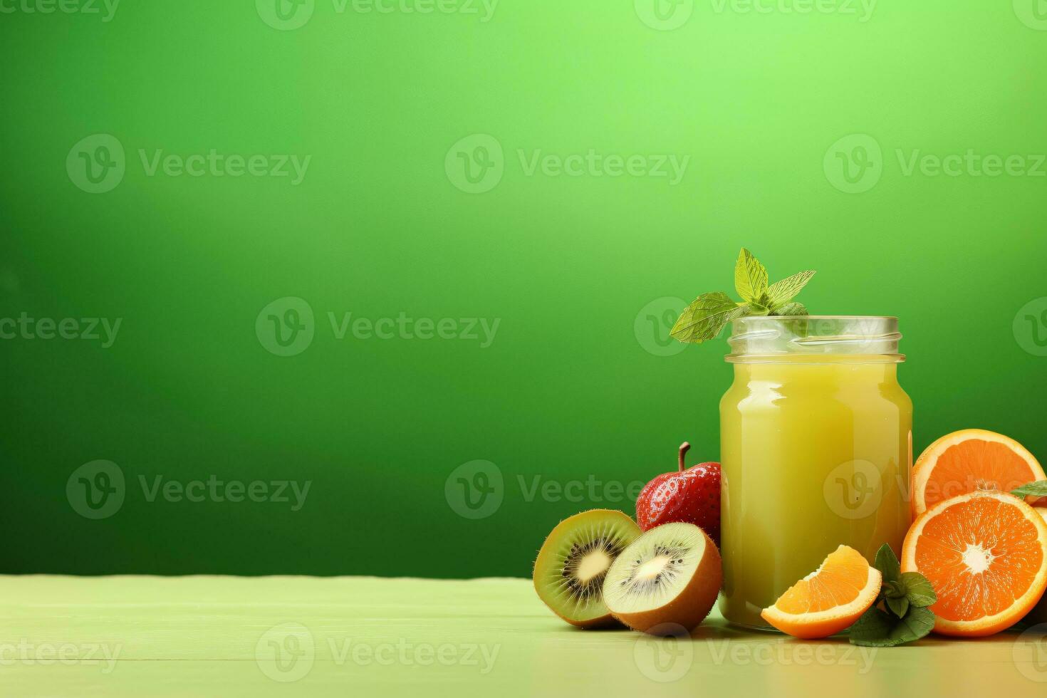 fruit juice on a green background, AI Generated photo