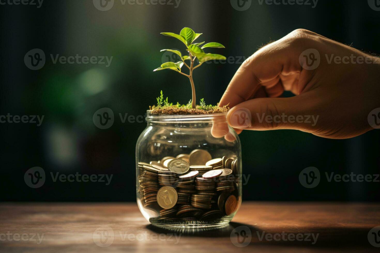 stock growth in the hands of business men, AI generated photo