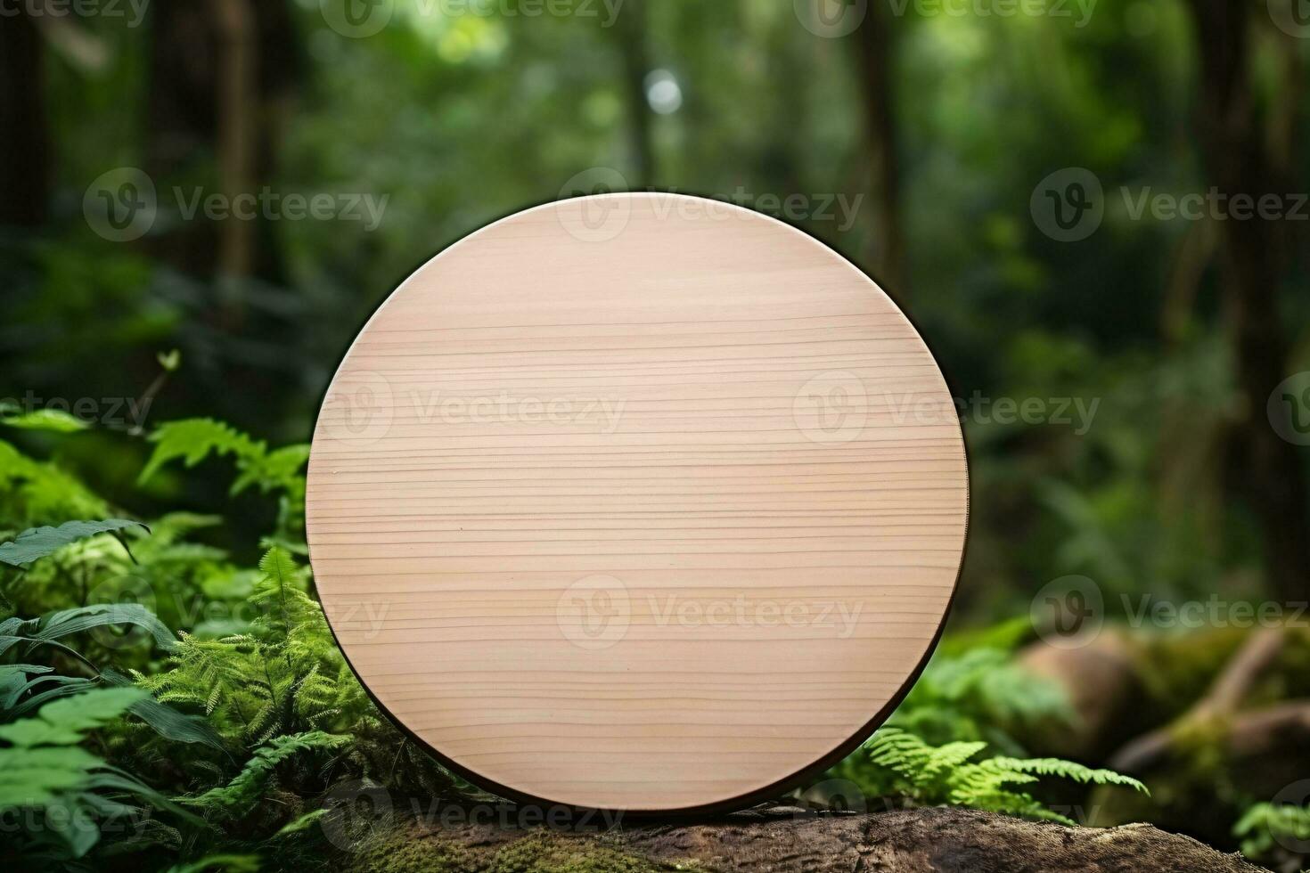 round signboard with green leaves background, environmental saving concept, AI generated photo