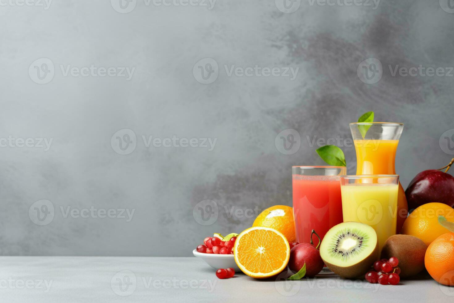 fruit juice on a gray background, AI Generated photo