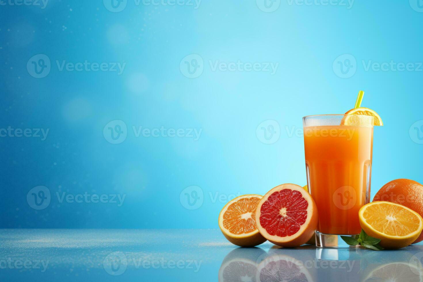 fruit juice on a blue background, AI Generated photo