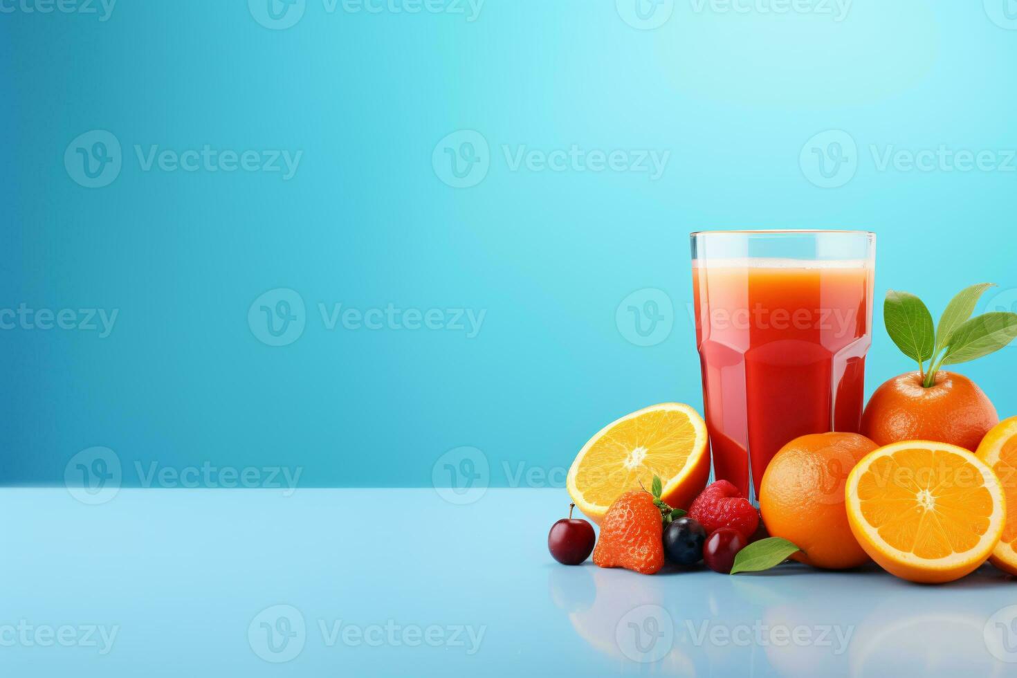 fruit juice on a blue background, AI Generated photo