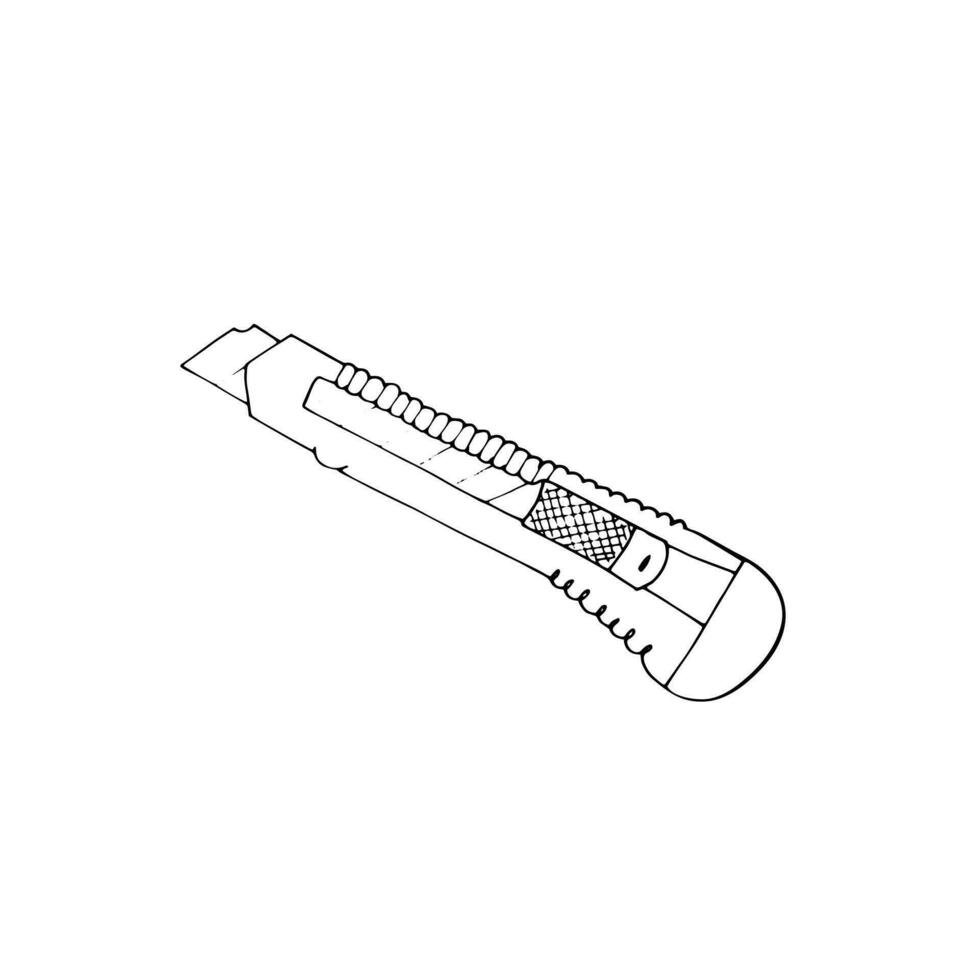 Hand drawn paper cutter knife. Isolated vector illustration. Doodle of cutter icon in vector.