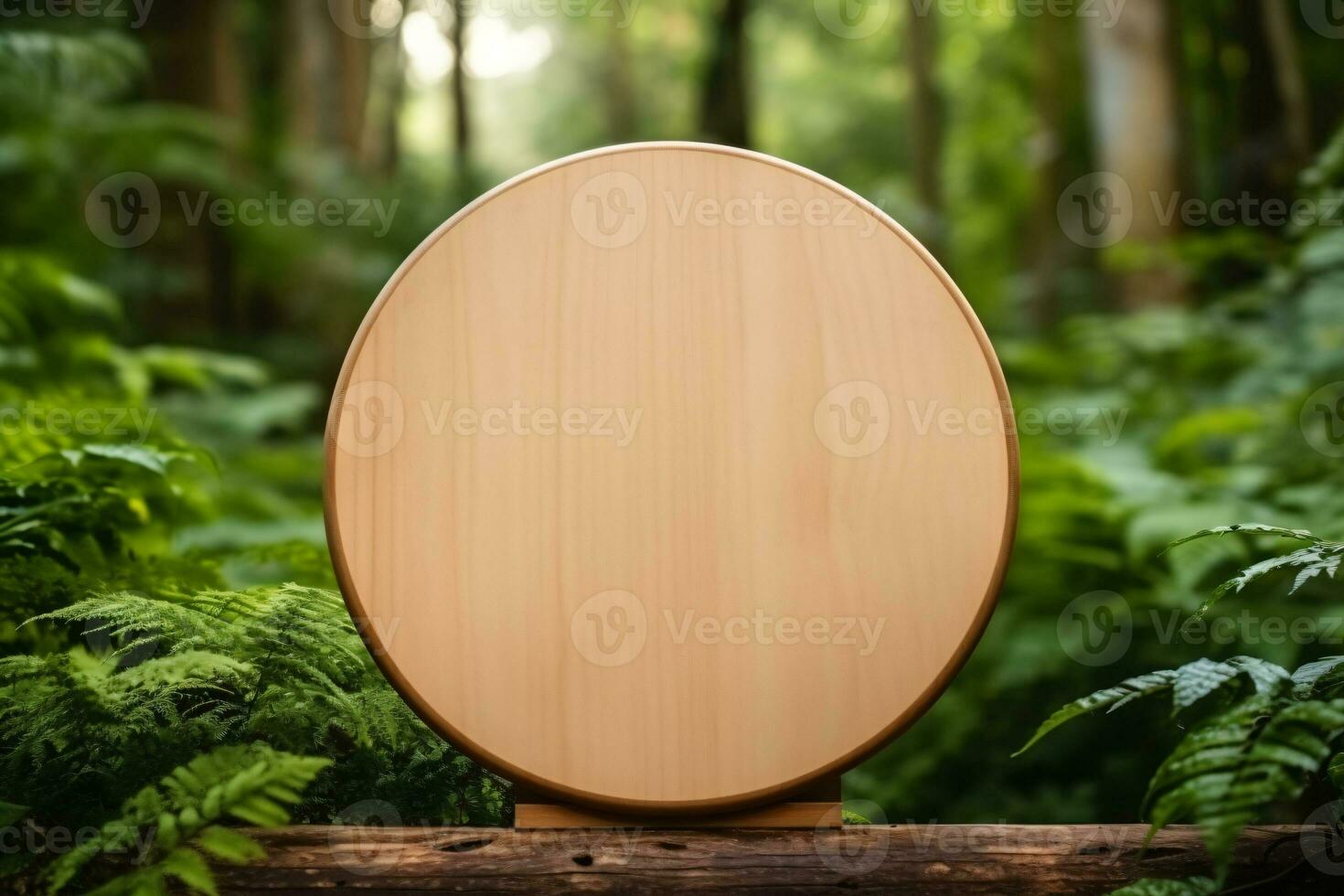 round signboard with green leaves background, environmental saving concept, AI generated photo