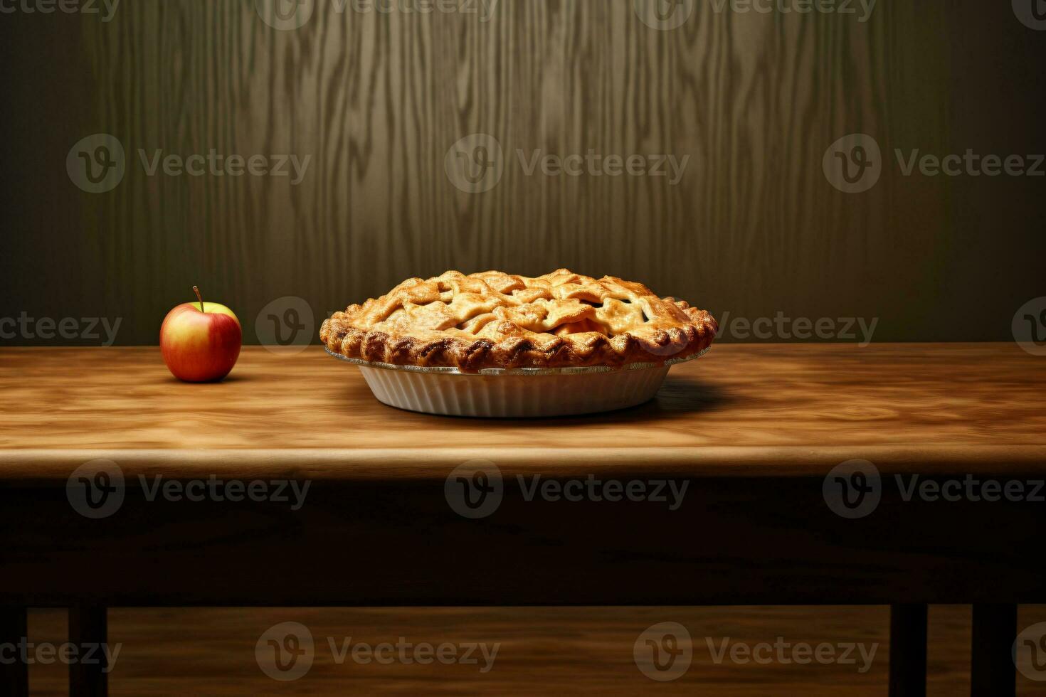 warm apple pie on the table, AI generated photo