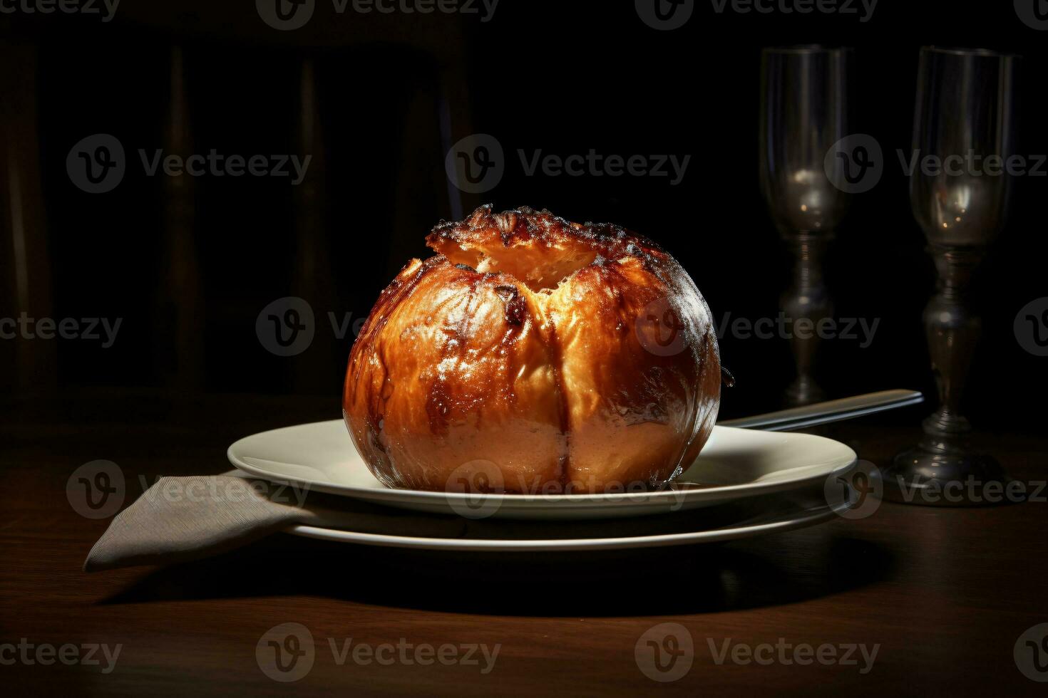 Warm baked apples on the table, AI generated photo
