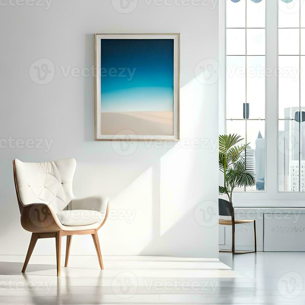 Two potted plants in front of a blank picture frame, white canvas background ,white studio background, a minimalist painting, white ambient background ,white frame border. AI Generative photo