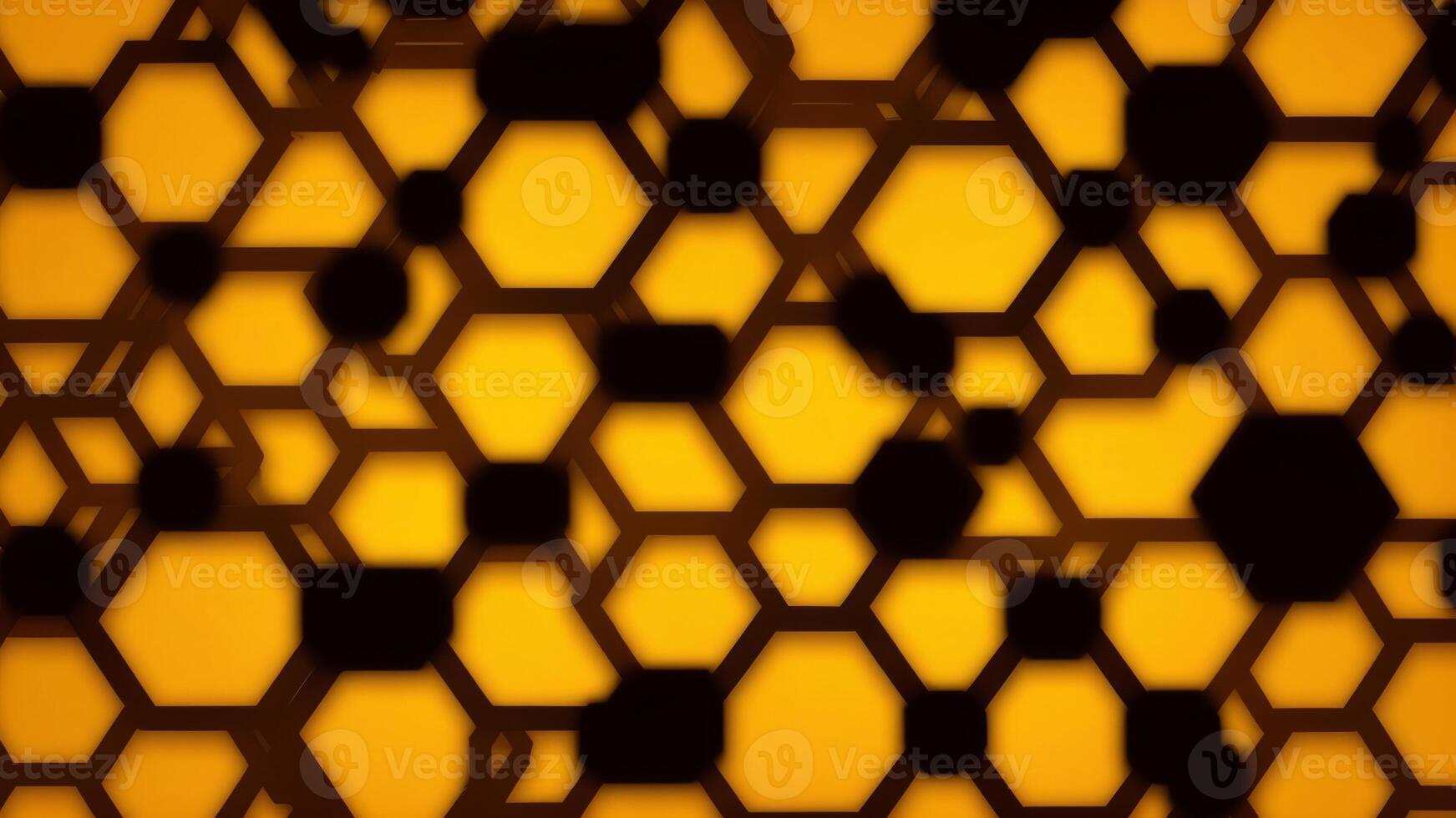 Luxury hexagonal abstract black metal background with golden light lines. photo