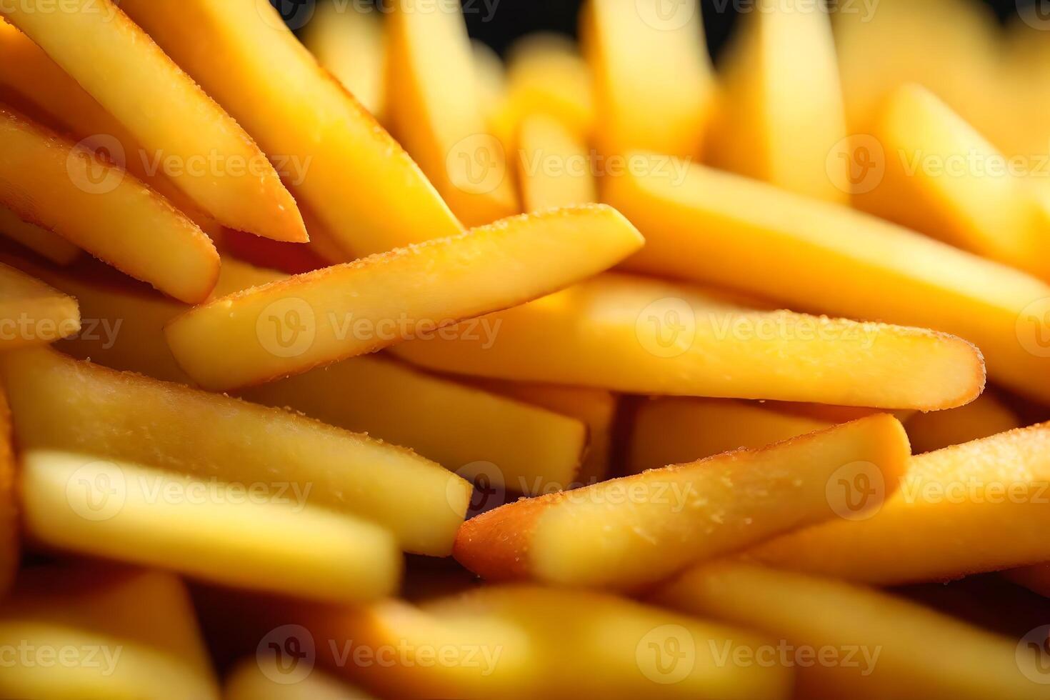 The picture is a close up of French fries with a bright light background in a studio Creative resource, AI Generated photo